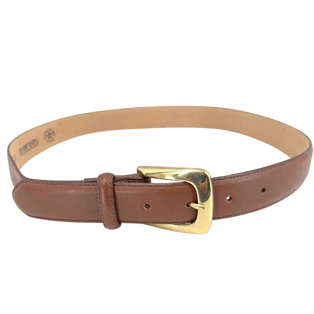 Lands End Mens Brown Leather Belt Solid Brass Buckle Made in‎ USA Size 30